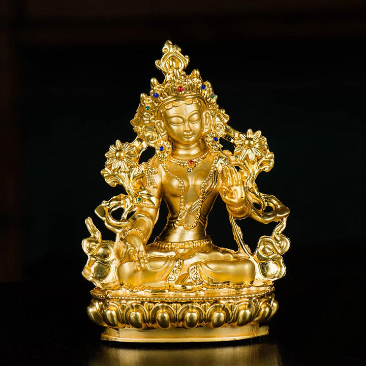 Buddha Stones Bodhisattva Tara Bianca Speranza Protezione Statua Placcata Oro Decorazione - image 4