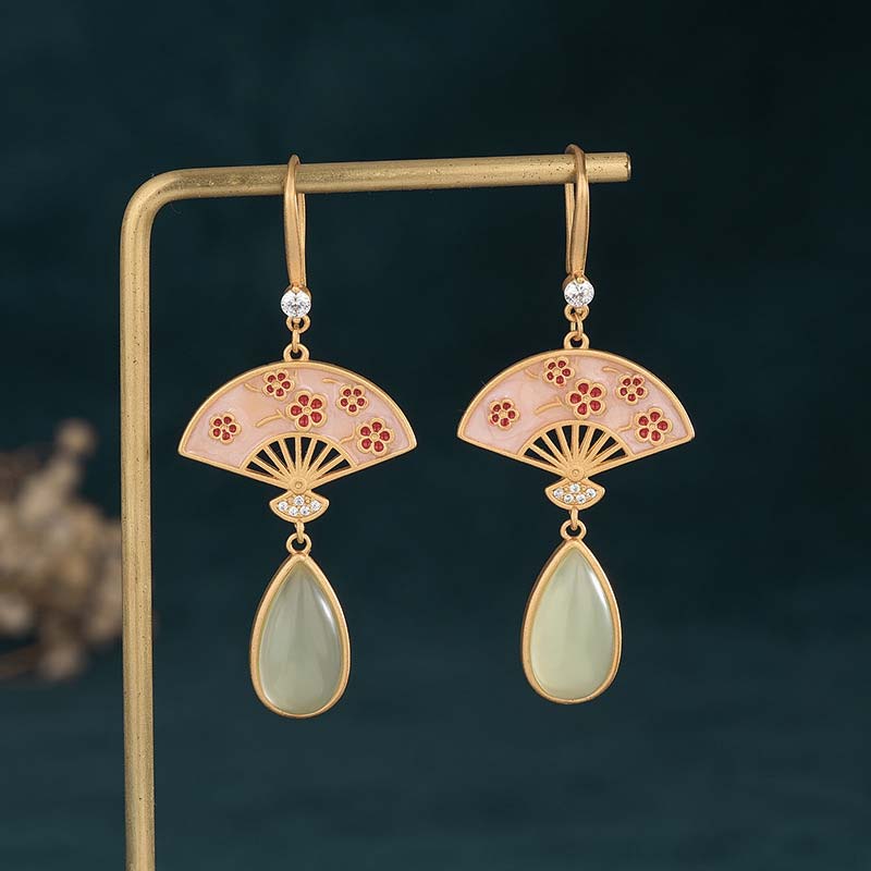 Orecchini pendenti con motivo a ventaglio in avventurina verde naturale Buddha Stones