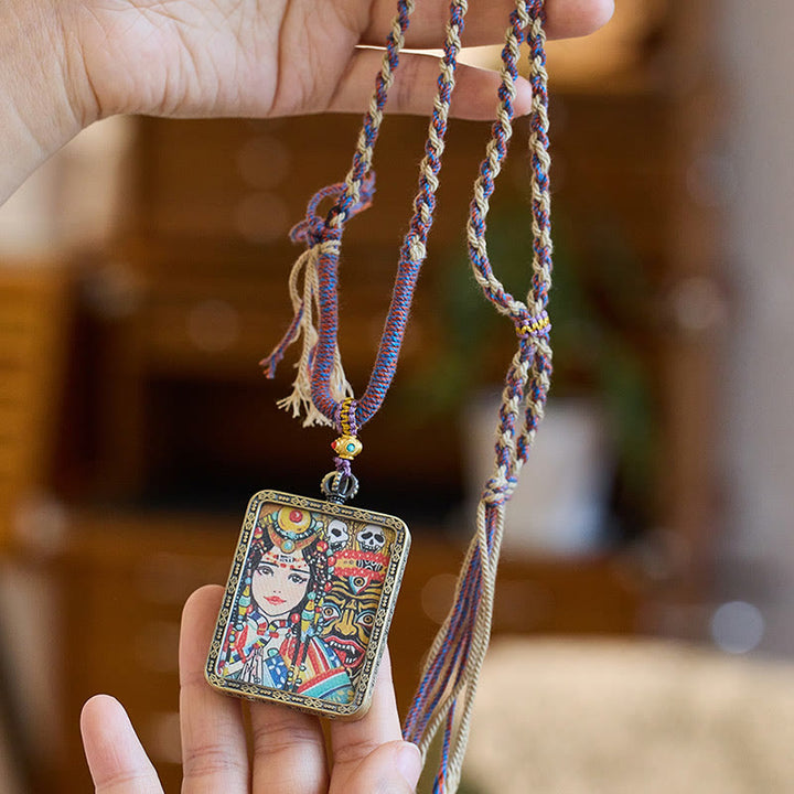 Buddha Stones Tibetano Zakiram Dea della Ricchezza Passato e Presente Ghau Scatola di Preghiera Collana Pendente