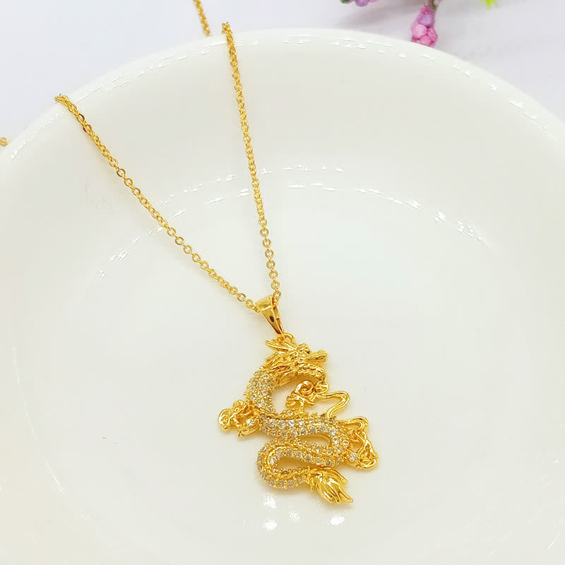 Collana con ciondolo di protezione del drago d'oro Buddha Stones - Drago - image 1