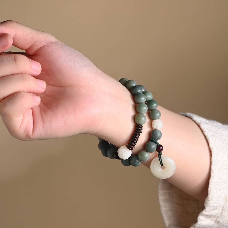 Braccialetto doppio giro Buddha Stones Cyan Bodhi Seed Lotus Jade Peace Buckle Wisdom
