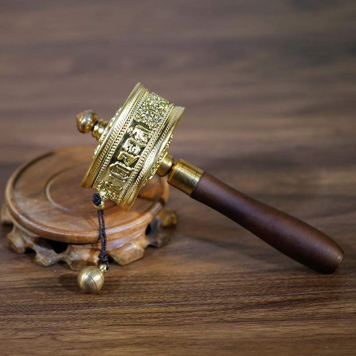 Ruota di preghiera tibetana Sei parole vere Decorazione curativa in legno di sandalo