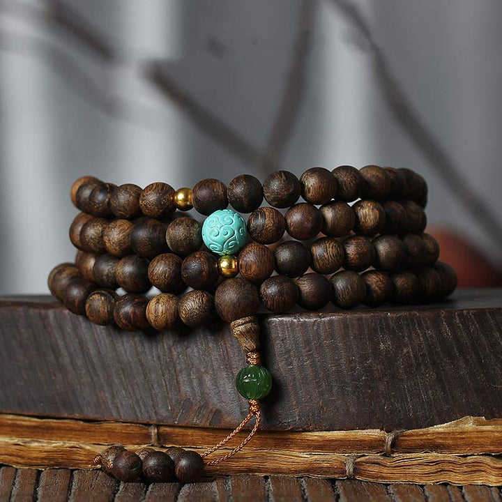 Buddha Stones 108 Mala Beads Nha Trang Agarwood Turchese Preghiera Meditazione Bracciale Mala