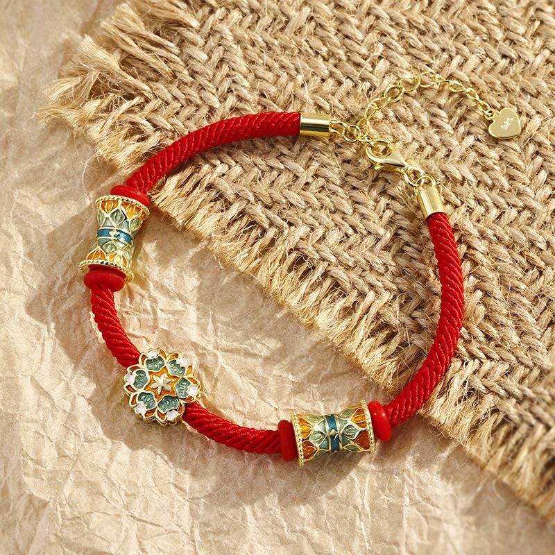 Buddha Stones Dunhuang 925 Sterling Silver Lotus Drum Nuovo inizio Braccialetto in corda rossa - image 1