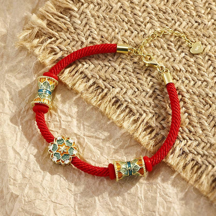 Buddha Stones Dunhuang 925 Sterling Silver Lotus Drum Nuovo inizio Braccialetto in corda rossa - image 1