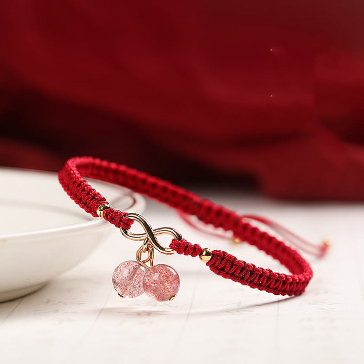Braccialetto positivo con perline fantasma verde ametista e quarzo fragola naturale Buddha Stones