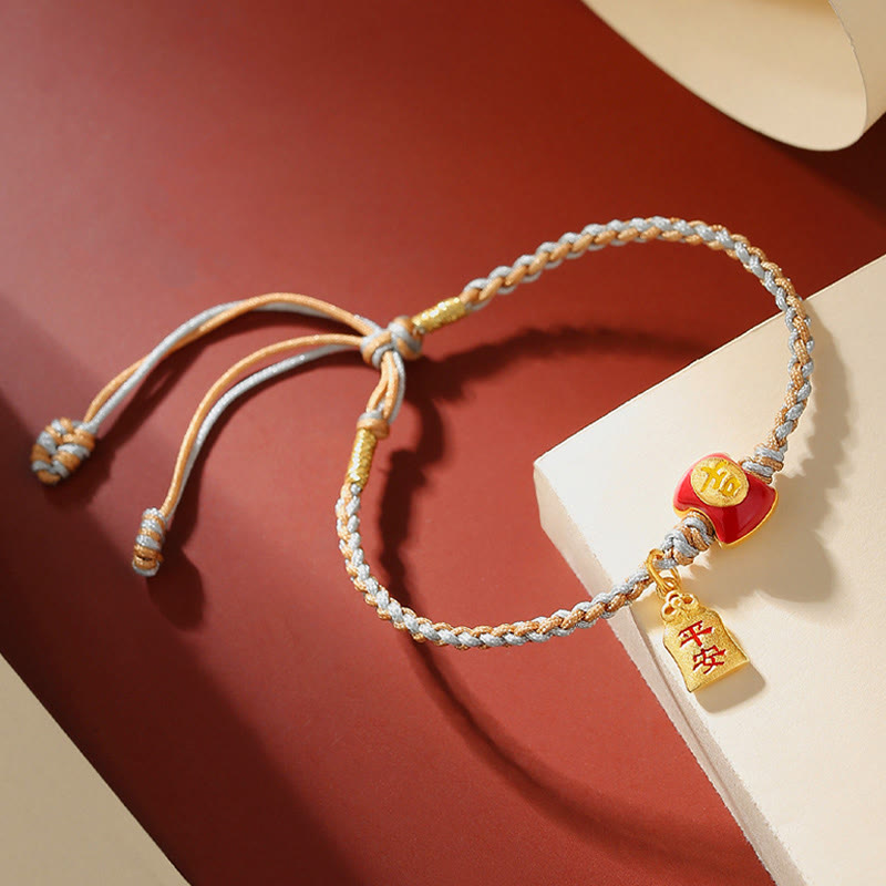 Braccialetto intrecciato con corda di benedizione cinese di buon auspicio fatto a mano in argento sterling 925 Buddha Stones