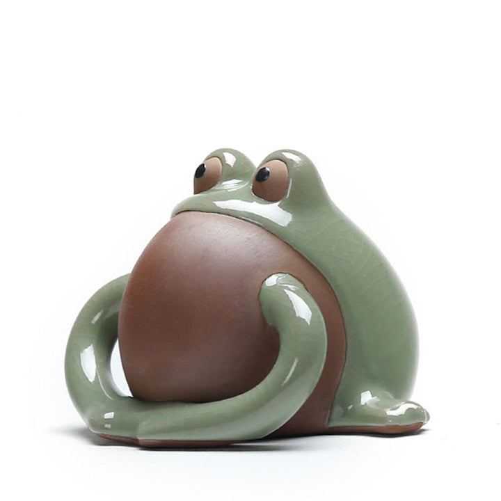 Buddha Stones FengShui Ricchezza Fortunato Carino Rana Ceramica Tè Animale Domestico Figurina Decorazione