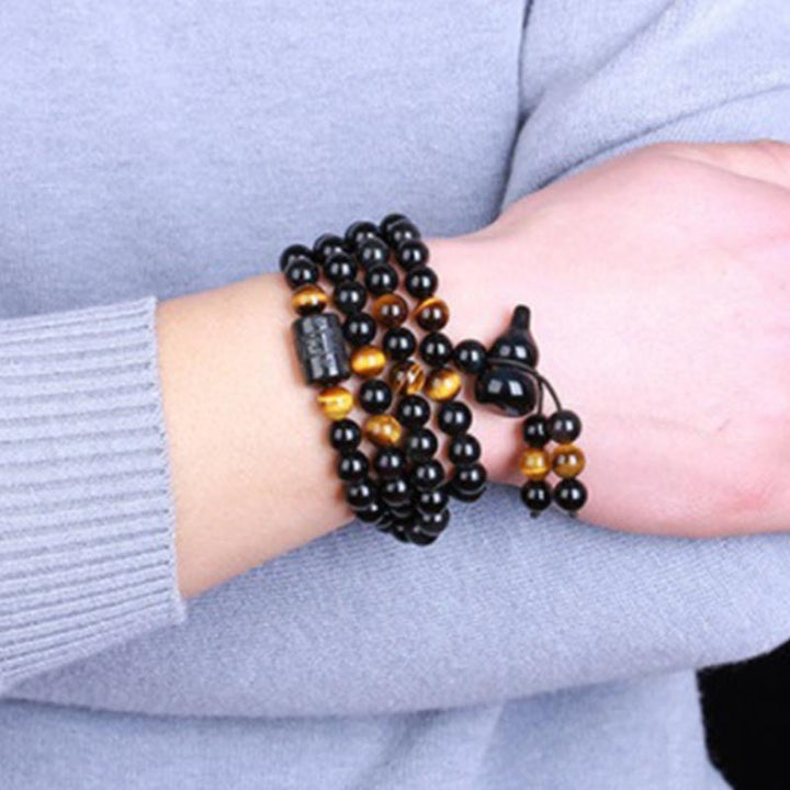 Braccialetto di benedizione di zucca di ossidiana arcobaleno di ossidiana nera naturale Buddha Stones Mala