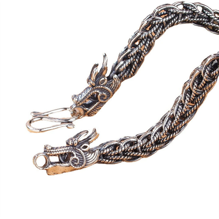Buddha Stones Braccialetto in argento sterling 925 con drago, forza e successo