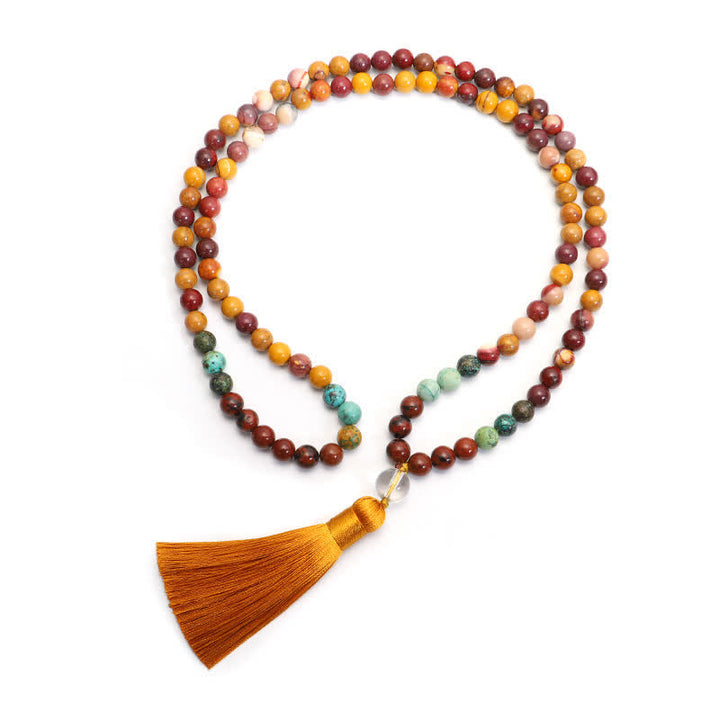 Buddha Stones 108 Mala Beads Mookaite Braccialetto di crescita emozionale Collana con nappa Pendente
