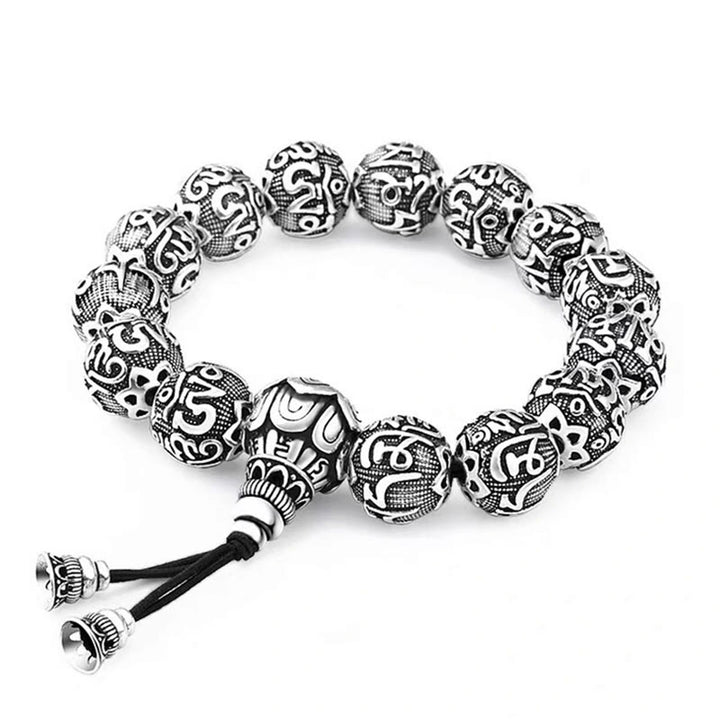Braccialetto amuleto con perline in lega intagliata , Buddha Stones tibetane Om Mani Padme Hum