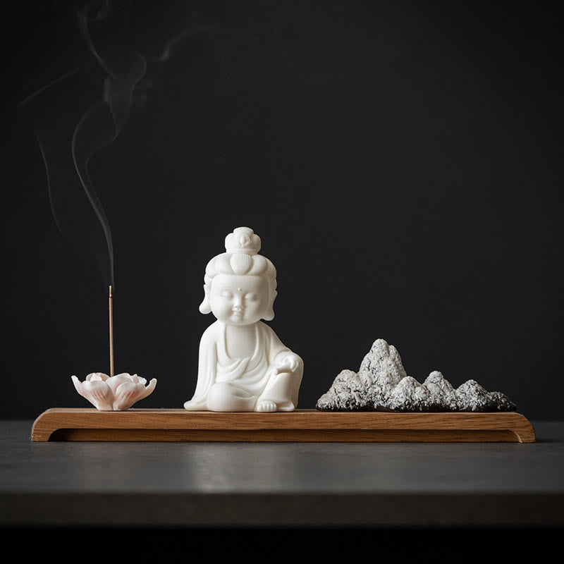 Buddha Stones Fiore di Loto Tathagata Kwan Yin Avalokitesvara Ksitigarbha Meditazione Bastoncino di Ceramica Bruciatore di Incenso Decorazione