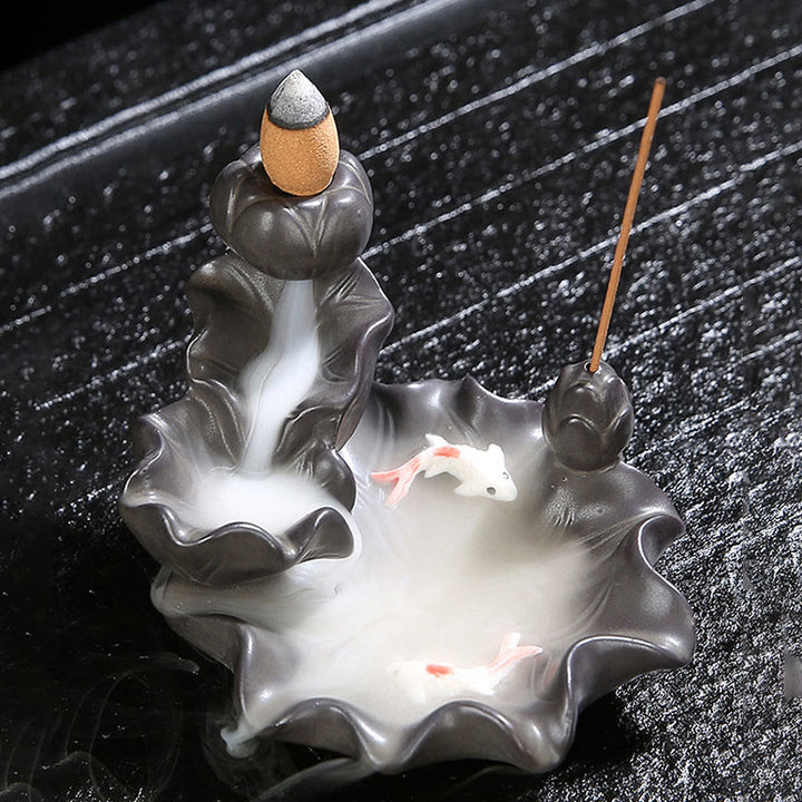 Decorazione per bruciatore di incenso portafortuna con pesce koi Buddha Stones