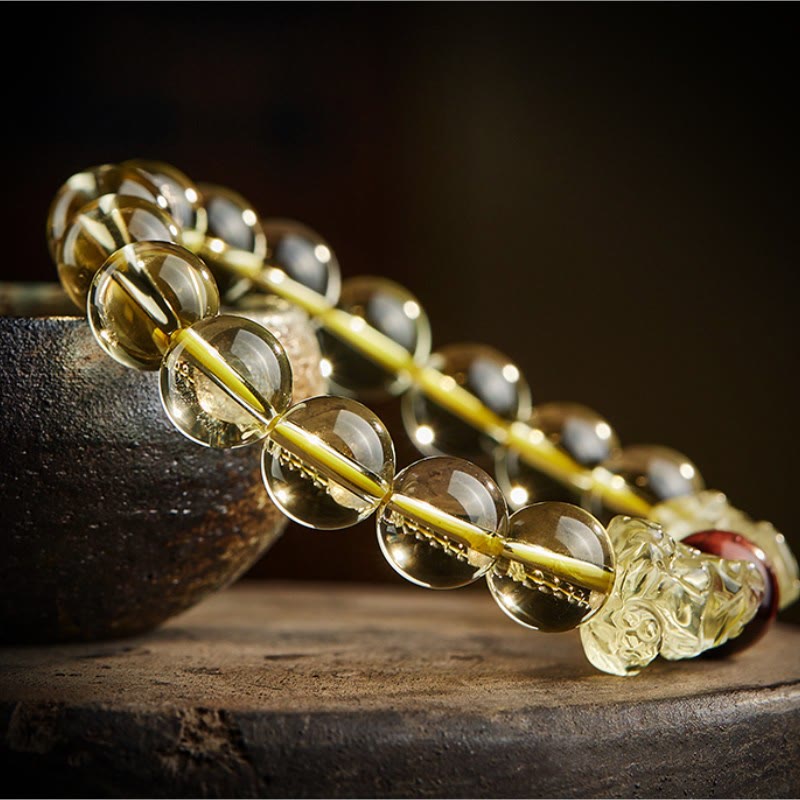 Braccialetto di protezione della prosperità con occhio di tigre PiXiu e citrino naturale Buddha Stones