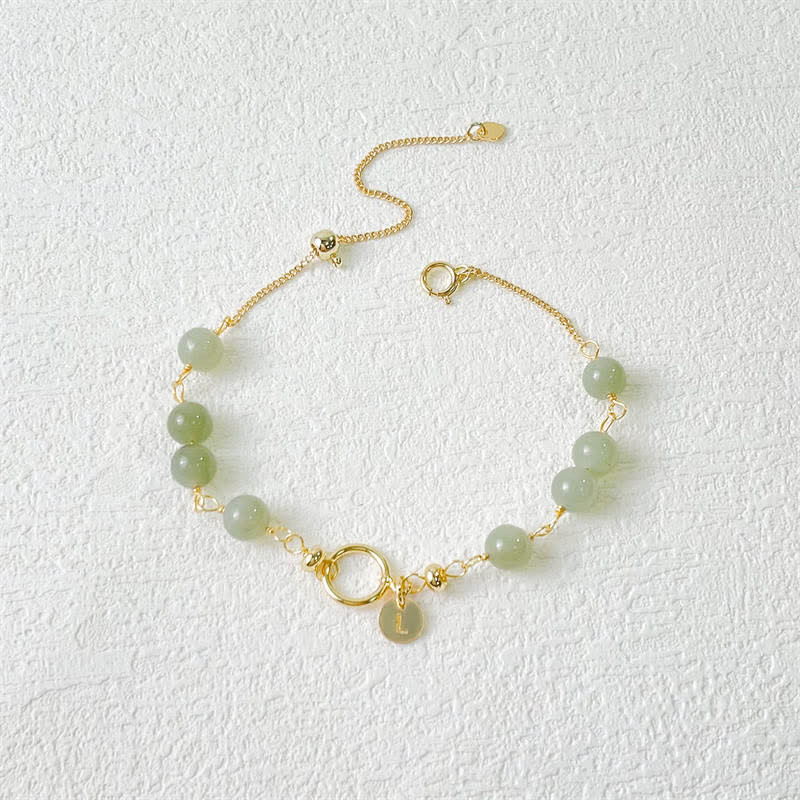 Braccialetto di perline della fortuna riempito d'oro 14K con giada naturale Hetian unica Buddha Stones - image 1