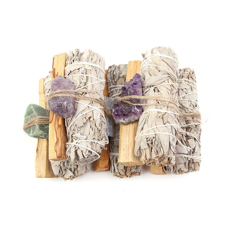 Buddha Stones Palo Santo naturale Ametista Avventurina verde Cristallo Salvia bianca Smudge Purifica Set altare Forniture spirituali