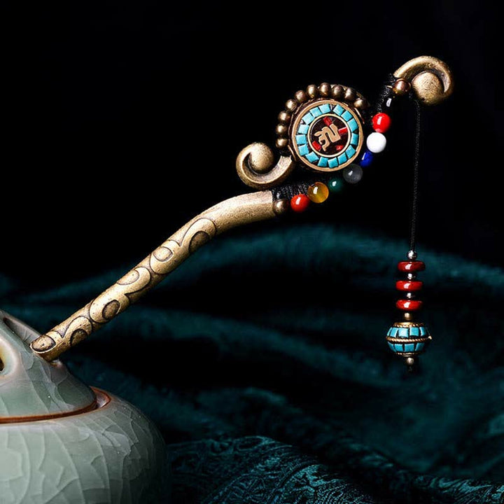 Decorazioni per capelli con forcina di protezione in agata turchese tibetana