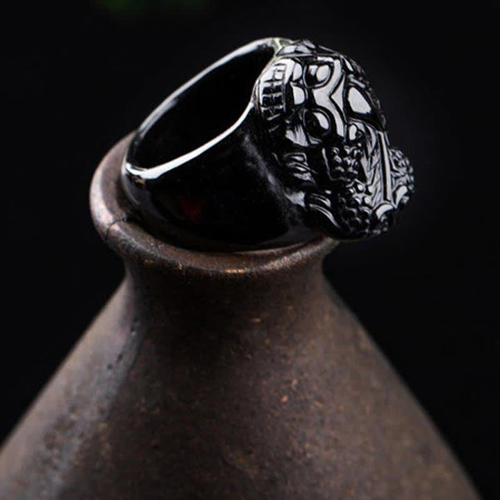 Anello di forza in ossidiana nera PiXiu FengShui