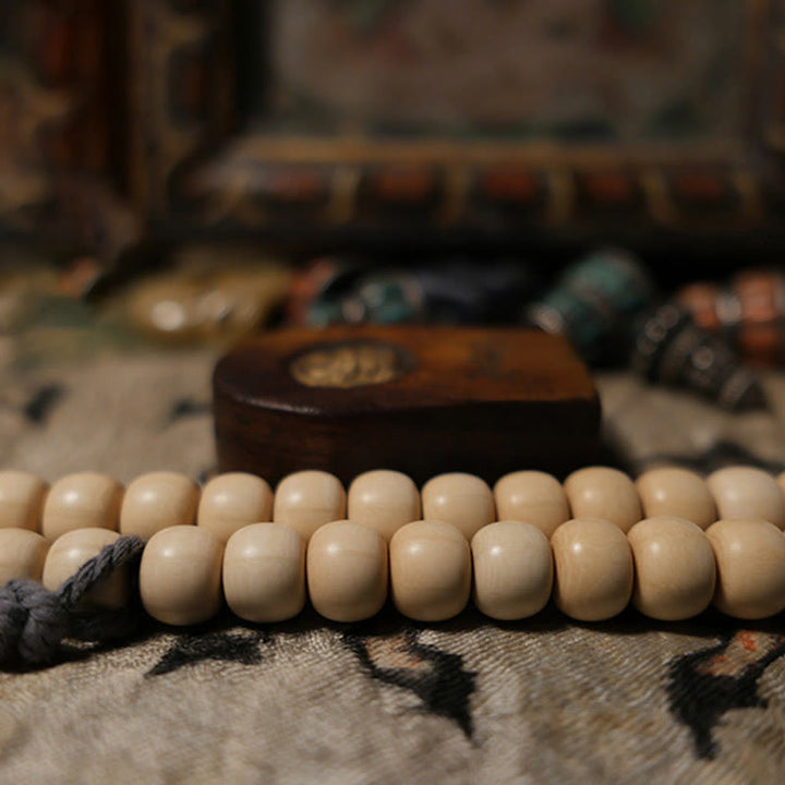 Buddha Stones 108 Mala Perle Abelia Biflora Legno Allontanando gli Spiriti Maligni Polso Mala