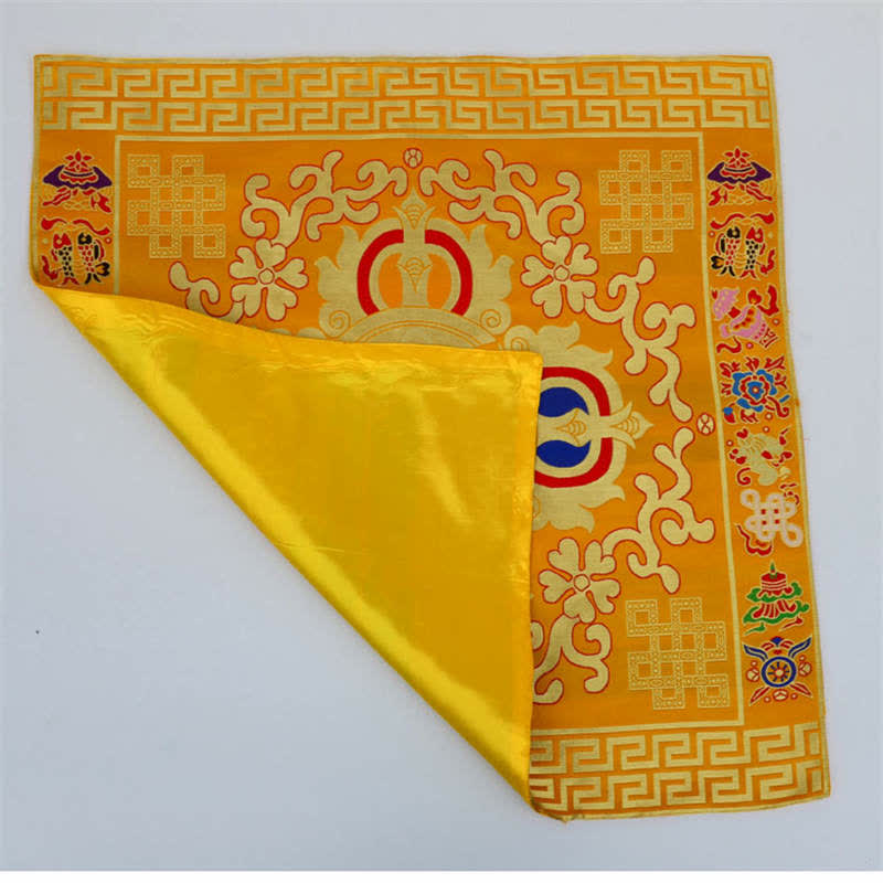 Tappetino da altare con preghiera a nodo infinito, meditazione curativa, 8 simboli di buon auspicio, runner da tavolo