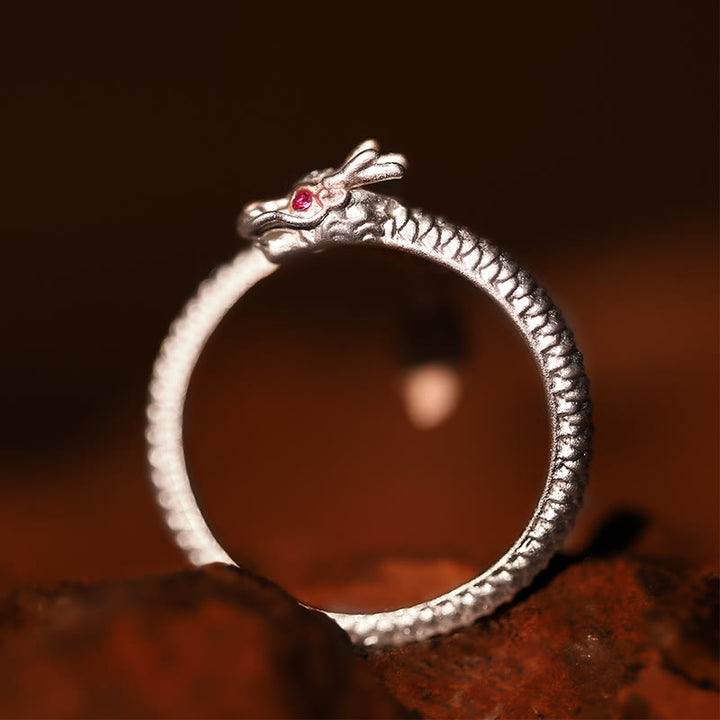 Anello regolabile in argento sterling 925 Buddha Stones, vintage, anno del drago, protezione della fortuna e della forza