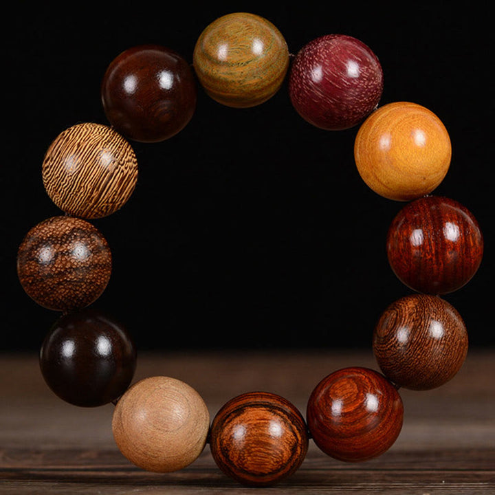 Braccialetto di guarigione di protezione multicolore in legno di sandalo Buddha Stones