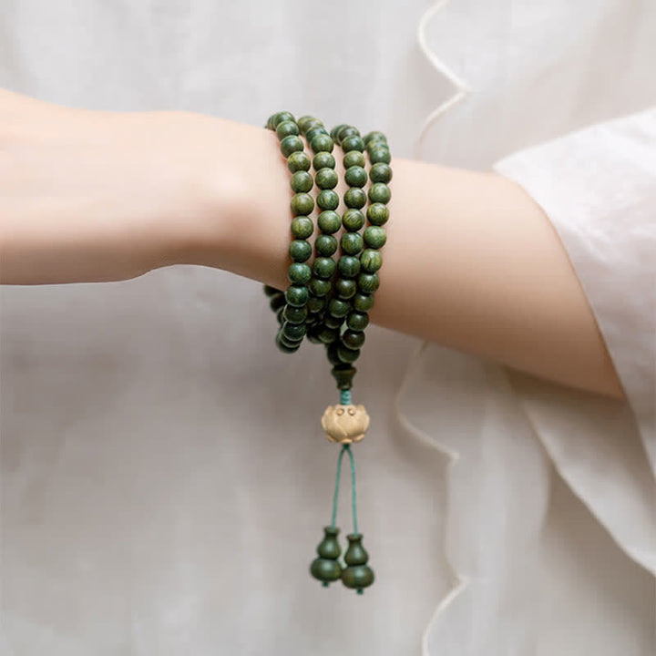 Braccialetto positivo Buddha Stones 108 Mala Beads Sandalo verde Bosso Lotus
