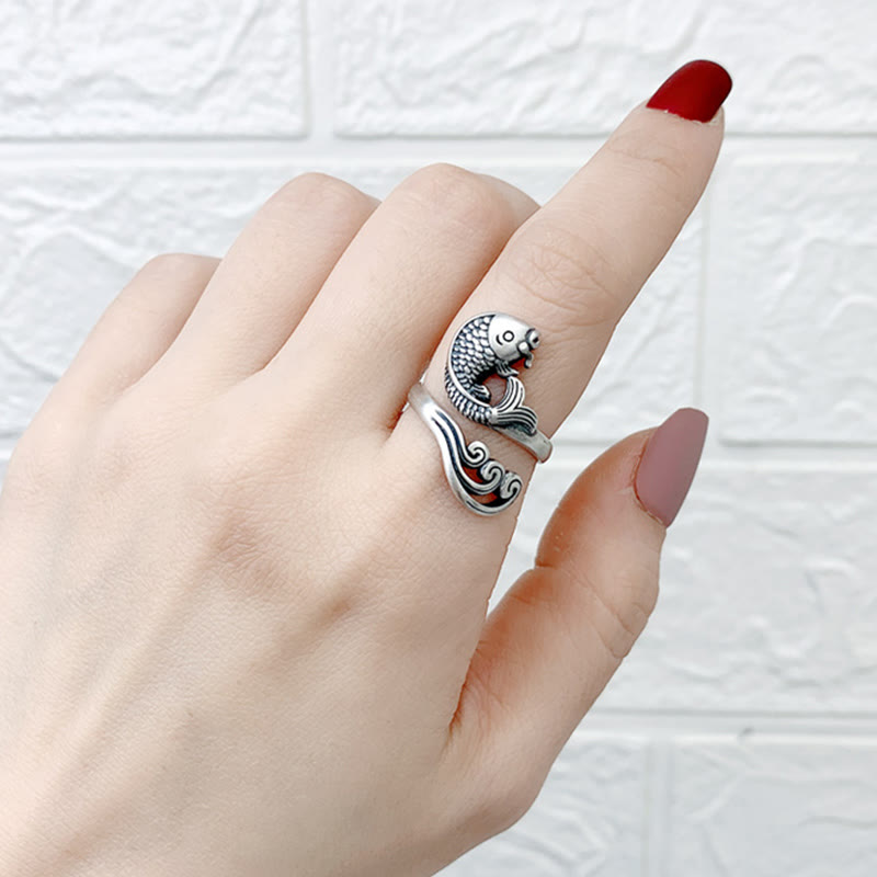 Buddha Stones 925 Sterling Silver Koi Fish Water Ripple Luck Wealth - image 12