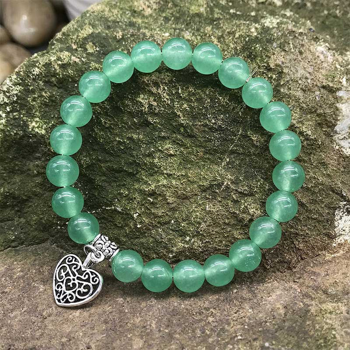 Bracciale elastico con ciondolo a forma di cuore portafortuna in pietra preziosa naturale