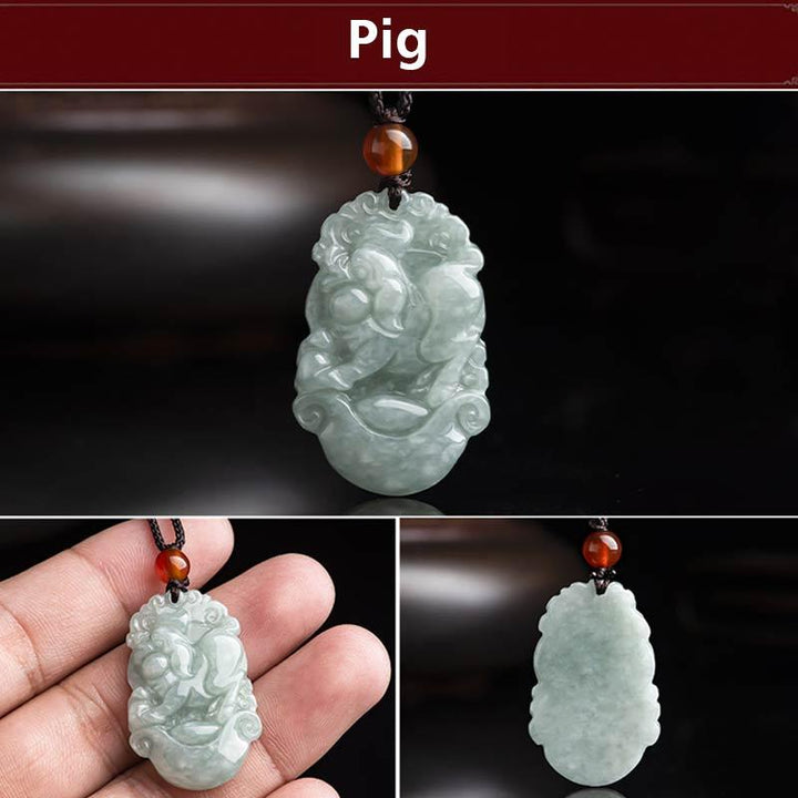 Collana con ciondolo di successo con 12 simboli dello zodiaco cinese in giada naturale Buddha Stones - Maiale - image 37