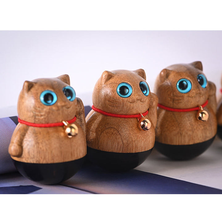 Buddha Stones Mini Gatto Fortunato Gattino Phoebe Zhennan Decorazione di Benedizione del Legno