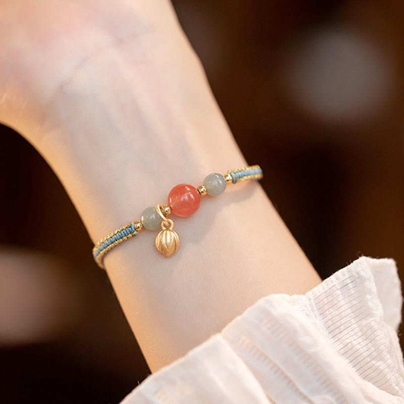 Braccialetto Buddha Stones Red Agate Jade Lotus Confidence Calm String