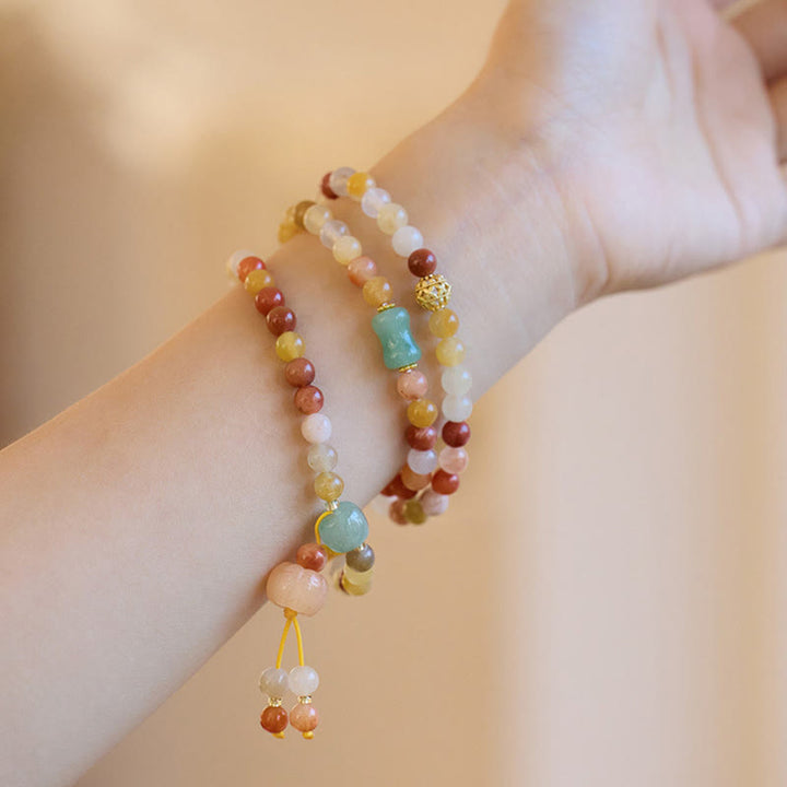Braccialetto triplo giro Buddha Stones Natural Golden Silk Jade Pumpkin Charm Wealth Luck