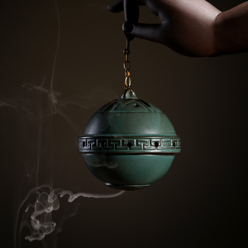 Decorazione bruciatore di incenso in ceramica con benedizione del loto tibetano