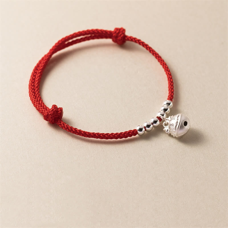 Buddha Stones Anno del Drago Braccialetto rosso intrecciato in argento sterling 925 fatto a mano con drago intagliato