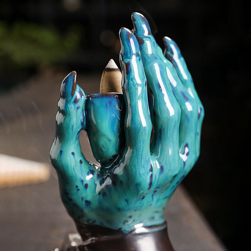 Buddha Stones Halloween Fantasma Mano Teschio Testa Ceramica Pace Guarigione Bruciatore di Incenso Decorazione