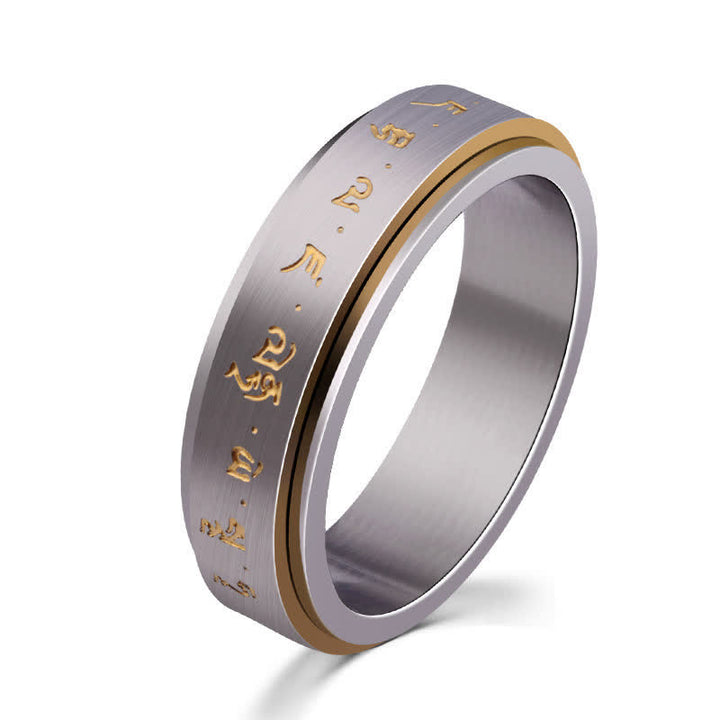 Anello girevole in acciaio al titanio con mantra Buddha Stones