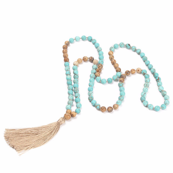 Buddha Stones con 108 perle di Mala in turchese e diaspro con nappa della saggezza