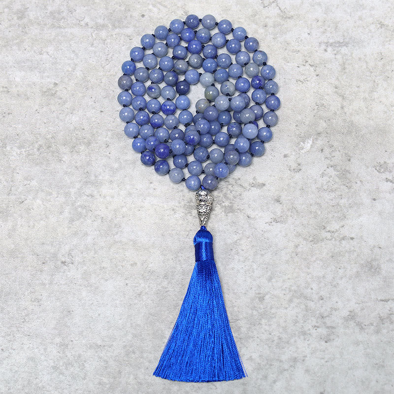 Buddha Stones Collana con 108 perle di avventurina blu, perline di preghiera e meditazione yoga - image 0