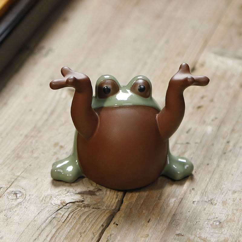 Buddha Stones FengShui Ricchezza Fortunato Carino Rana Ceramica Tè Animale Domestico Figurina Decorazione
