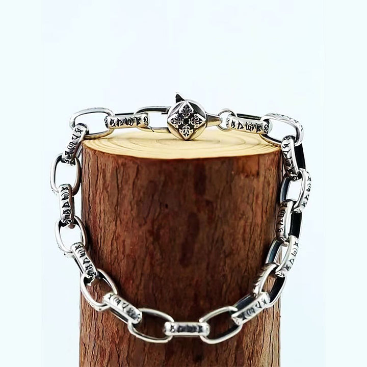 Braccialetto della saggezza inciso in rame con Buddha Stones Om Mani Padme Hum Double Dorje