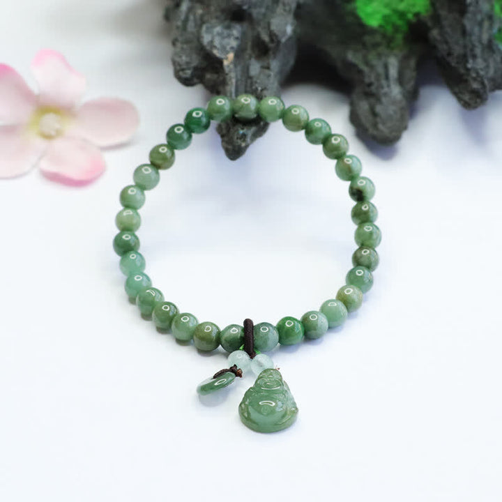 Braccialetto di guarigione in giada ciano Buddha che ride Buddha Stones
