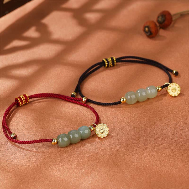 Bracciale intrecciato con perline di Buddha Stones Hetian fatte a mano con baccello di loto, prosperità e fortuna