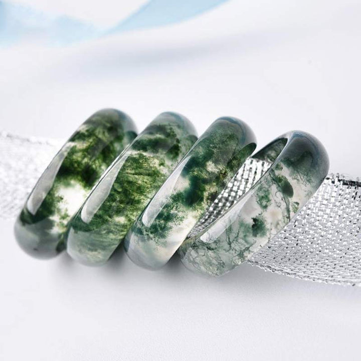 Anello di equilibrio curativo in agata muschiata Buddha Stones