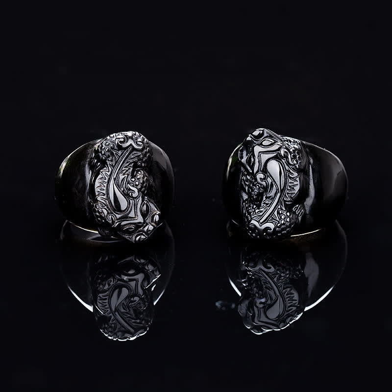 Anello di forza in ossidiana nera PiXiu FengShui