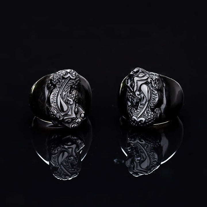 Anello di forza in ossidiana nera PiXiu FengShui