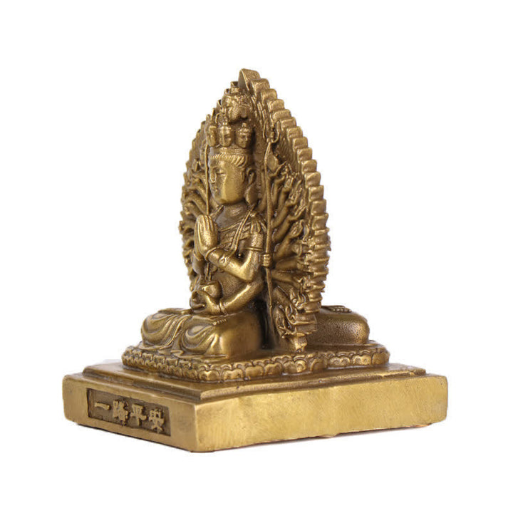 Chenrezig, statuetta di Avalokitesvara dalle mille mani, statua di rame massiccio di protezione del Bodhisattva Kuan Yin a doppia faccia, decorazione - image 3