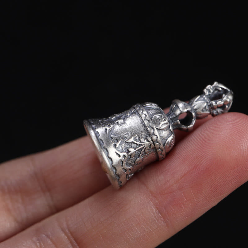 Buddha Stones Tibet 925 Sterling Silver Om Mani Padme Hum Dorje Campana Vajra Inciso Illuminazione Ciondolo Appeso Decorazione