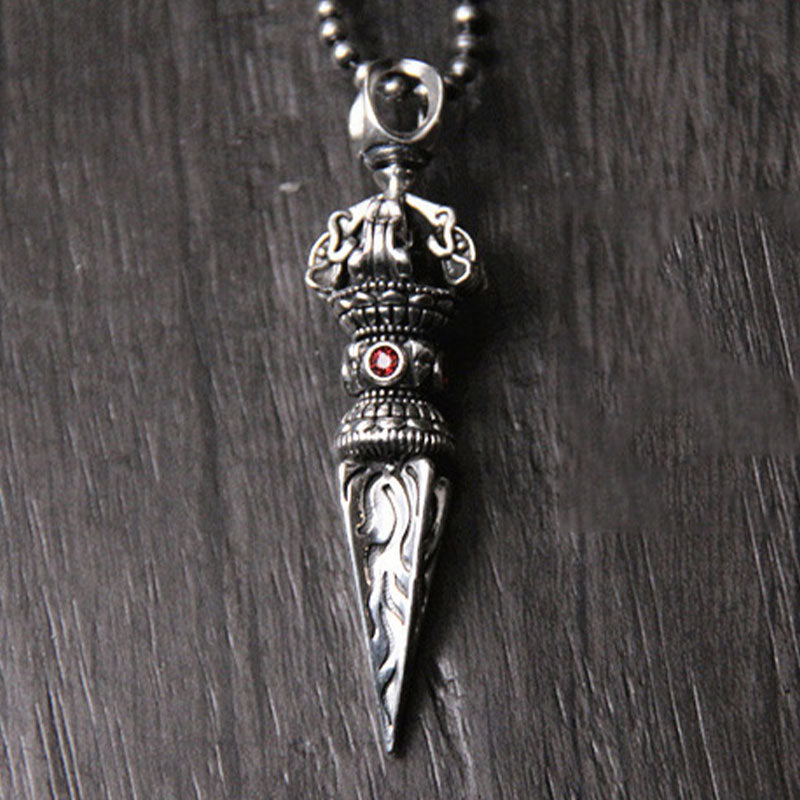 Collana con ciondolo di potere spirituale Vajra in argento sterling 925 Buddha Stones